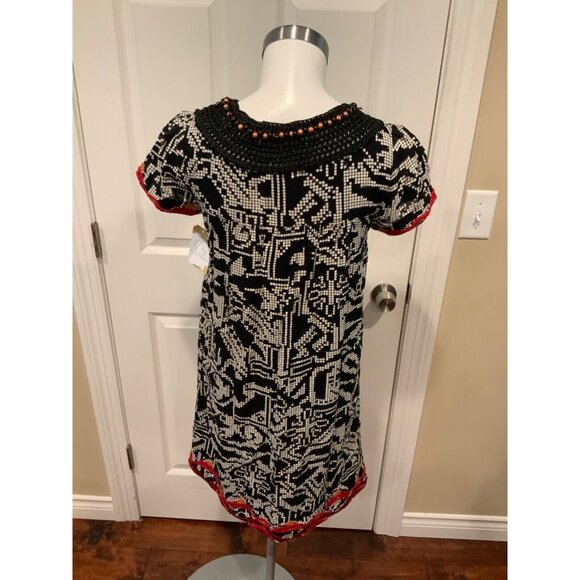 Floreat Anthropologie Black & White Geometric Embroidered Mini Dress, Size XS - Picture 5 of 6